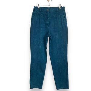Vintage Jeans Yoke Front Seams Blue Greenish‎ Women Mom Jeans Unique Retro Dyed